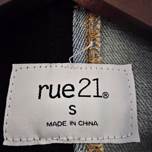 Rue 21 Unisex Small Destressed Color Block Black & Blue 100% Cotton Demin Jacket - Picture 2 of 13